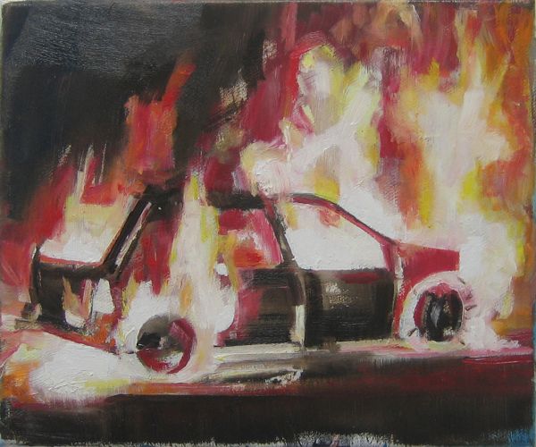 ’Feuer und Flamme’ . Acryl und Öl auf Leinwand . 25 x 30 cm . 2017