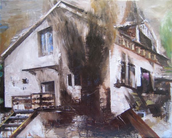 ’Qualmendes Haus’ . Acryl und Öl auf Leinwand . 40 x 50 cm . 2013